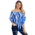 European and American women's summer tops with a tube top and a collar shirt with five trumpet sleeves striped shirt